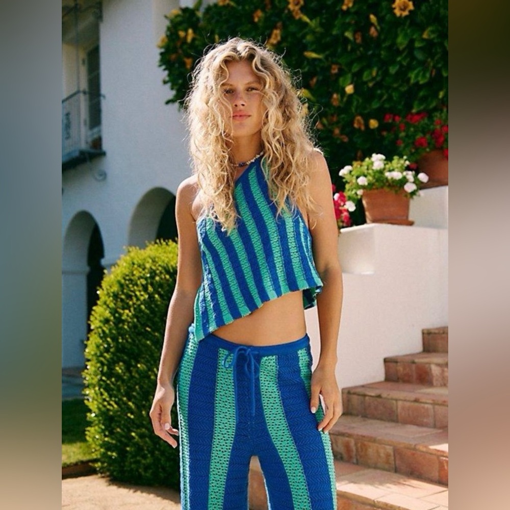 Free People Joan Fauxchet striped crotchet set in Blue/Aqua